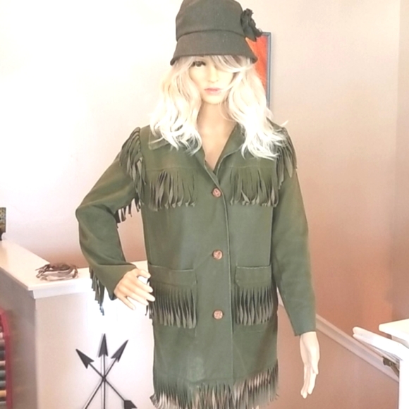 70's FRINGE Travelers OLIVE Green Water VEGAN ALL WEATHER Jacket - Picture 13 of 16